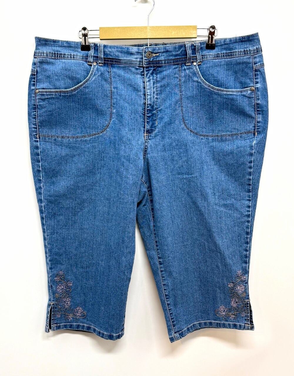 Gloria Vanderbilt Perfect Fit Capris Womens 20W Plus Stretch Denim Embroidered